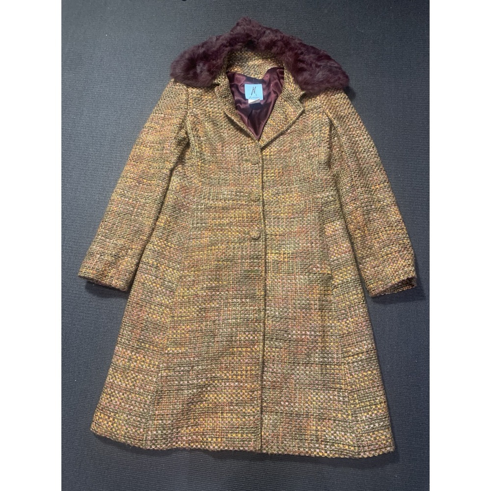 Marciano Women's Wool Blend Coat Detachable Rabbit Fur Collar  Size‎ Large Y2K